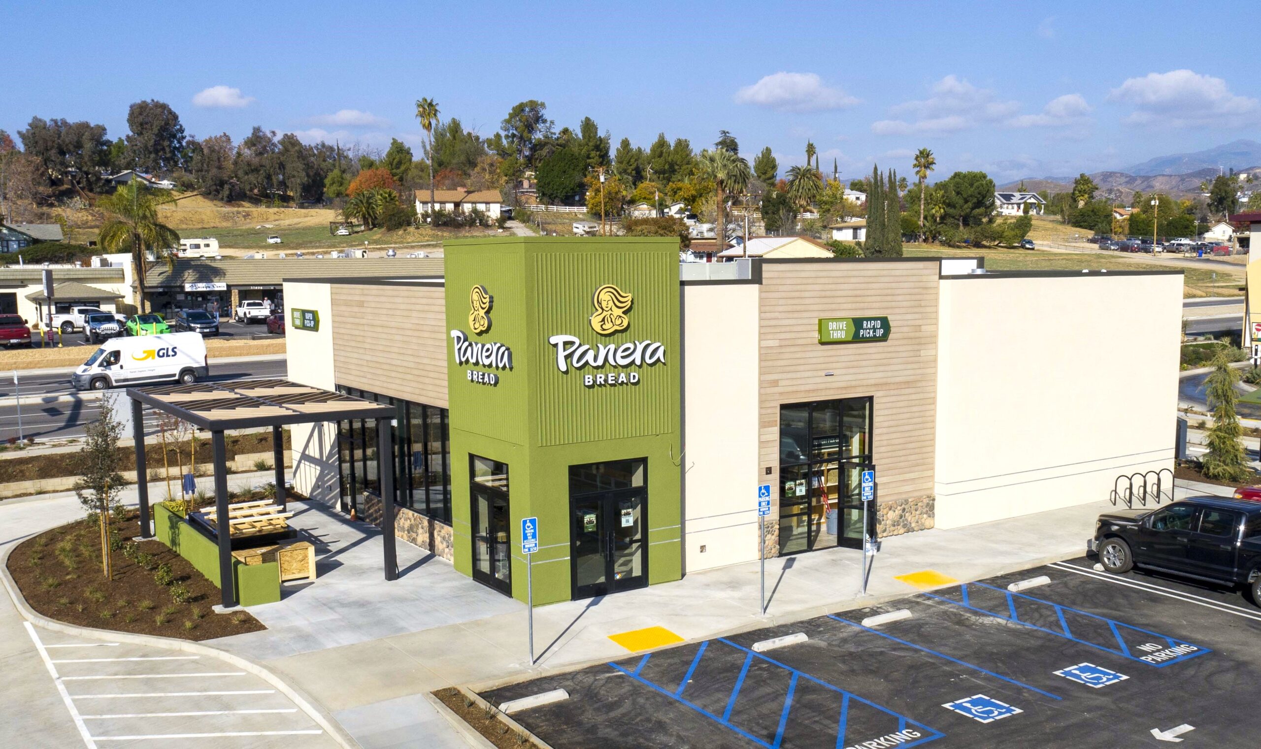 CM Corp — Panera Bread completed exterior, aerial view