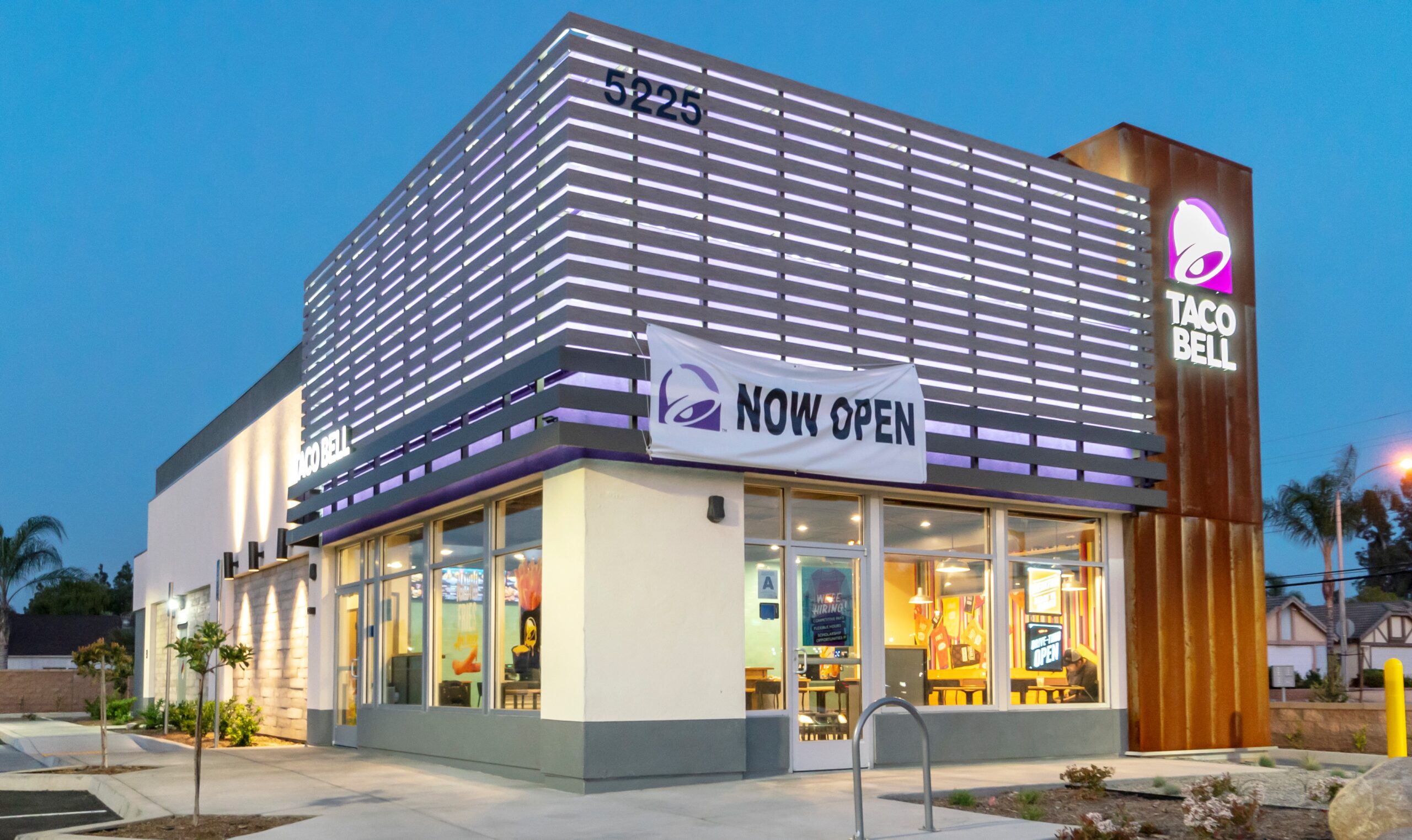 CM Corp — Taco Bell new construction, twilight exterior